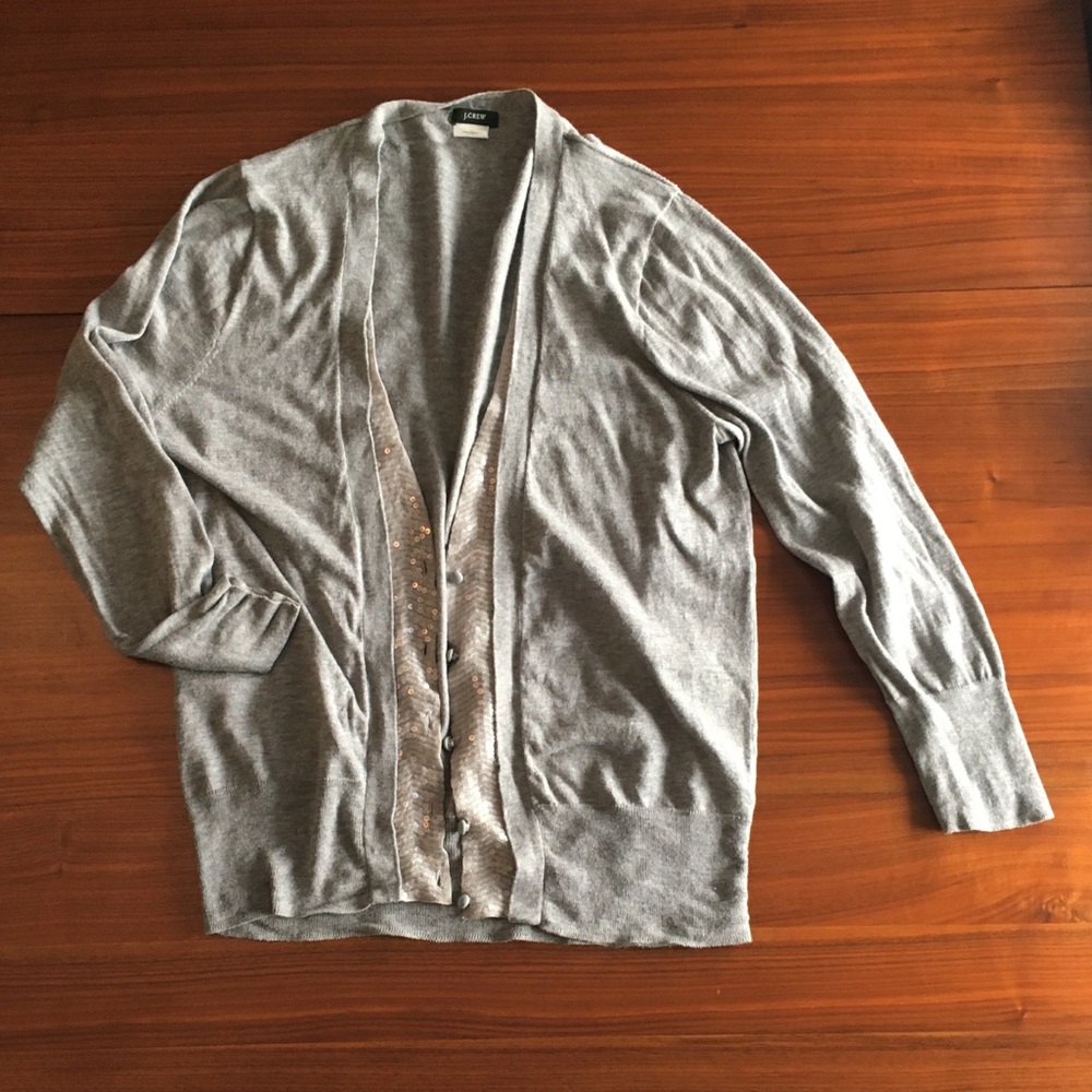 J Crew large cotton/wool cardigan with sequins